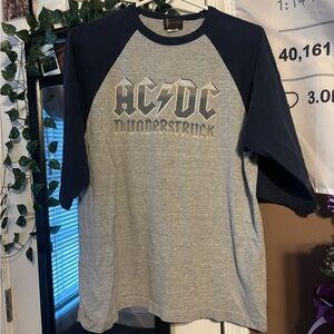 Grey and navy AC/DC Thunderstruck baseball tee